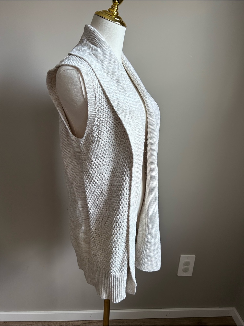 Cotton neutral Cream Open-Front Knit Vest cardigan layer capsule wardrobe staple